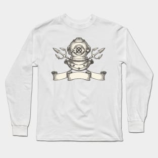 Diving helmet with tridents and ribbon Long Sleeve T-Shirt